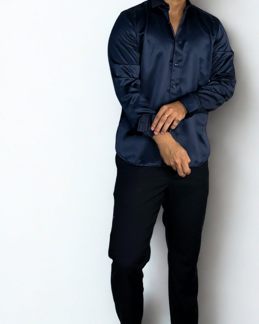 Royal Blue Satin Shirt Wayne Studio.
