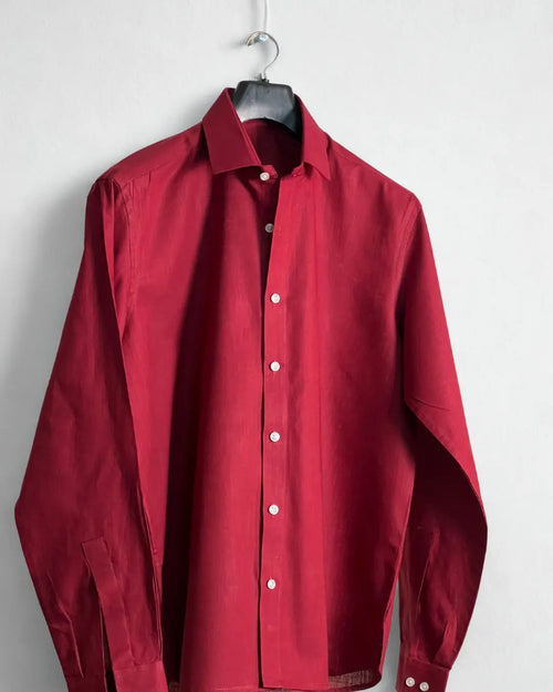 Maroon Relaxed Fit Linen Shirt Wayne Studio.