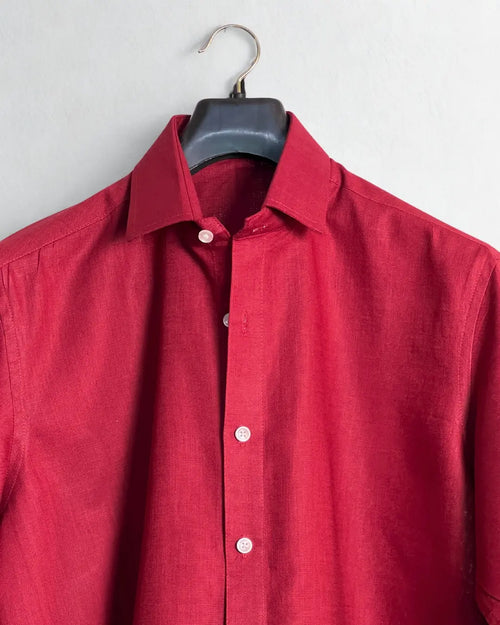 Maroon Relaxed Fit Linen Shirt Wayne Studio.