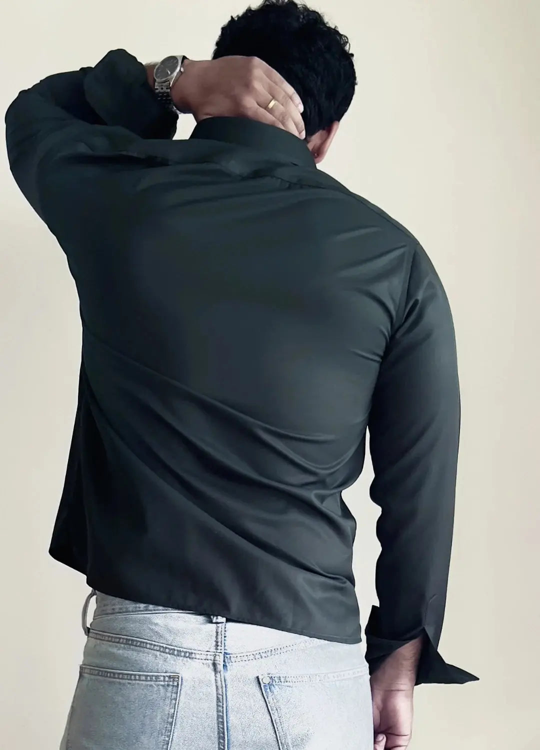 Back view of fitted Green Italian Button-Up Shirt