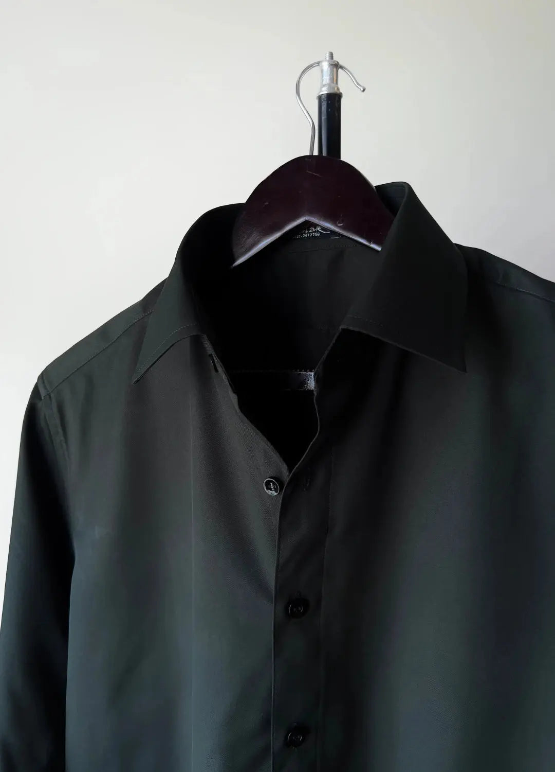 Close-up of collar and fabric texture of Green Italian Shirt